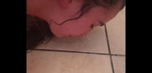  Teen slut toilet head dunking, drinking pee and face slaps and spits